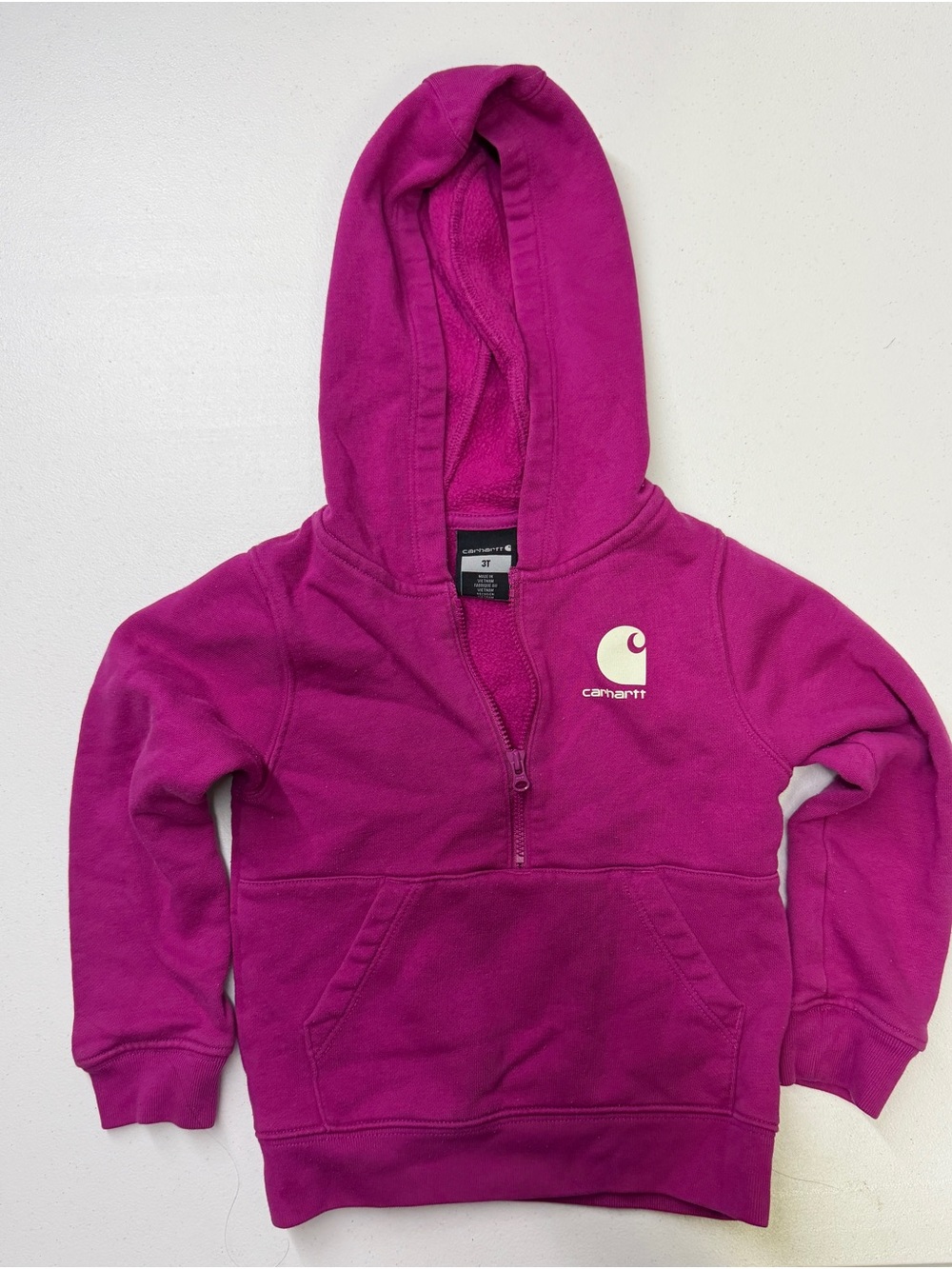 Carhartt Girls 3T Pink Half Zip Hoodie Logo Sweatshirt